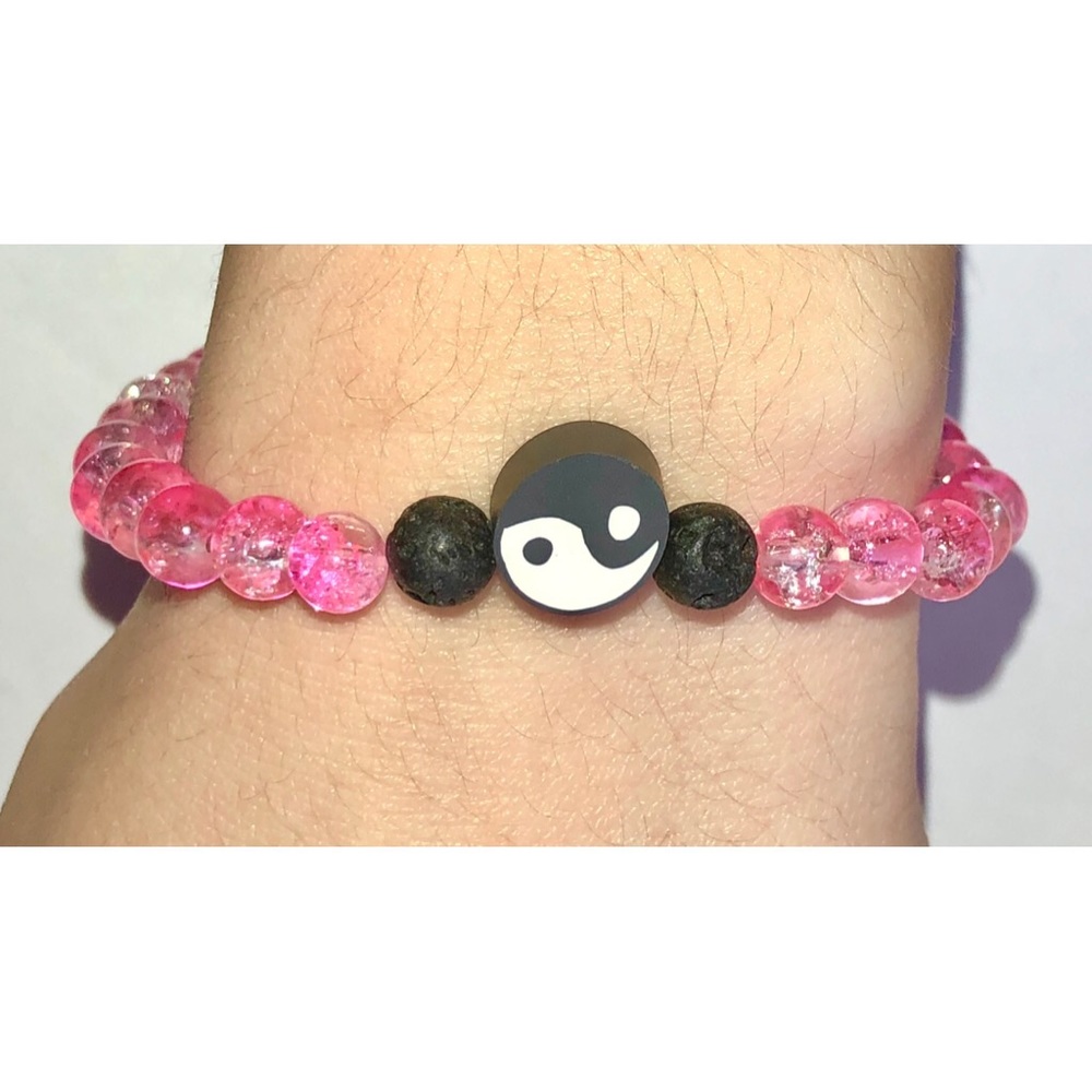 ✨💫💖☯️🧚‍♀️Yin Yang Lava Pink Crackle Bracelet